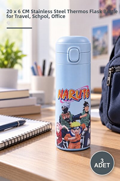 Yenilig 3 pieces anime printed thermos - stainless steel flask 20 x 6 cm trav...