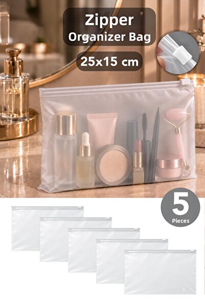Meleni Home 5 قطع منظم بسحاب مقاس 25 × 15 سم - منظم متعدد الأغراض للمكياج وال...