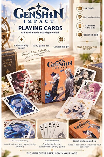 FG KONNİCHİWA Genshin Impact Anime Themed Playing Cards – 54 Card Game Deck