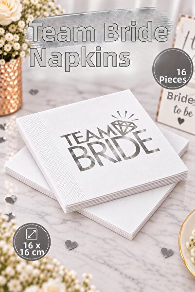 Huzur Party Store Team Bride Napkin Silver Gray Gilded 16Pcs Bachelorette Par...