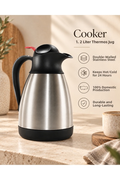 PALU GASTRO 1.2 Liter Double Layer Stainless Steel Jug Thermos 12 Hours Hot 2...