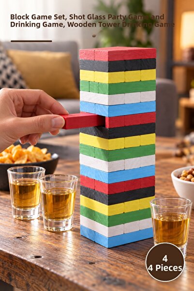Yenilig 4 Pieces Wooden Shot Glass Game – Block Game Set, Party Game with Sho...