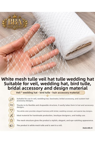BBA TULLE STORE 25X60 cm Russian Tulle,Bird Tulle,Helmet Tulle,Vualet Hat Tulle,Tulle Fabric for Wedding Hat,Perforated Tulle
