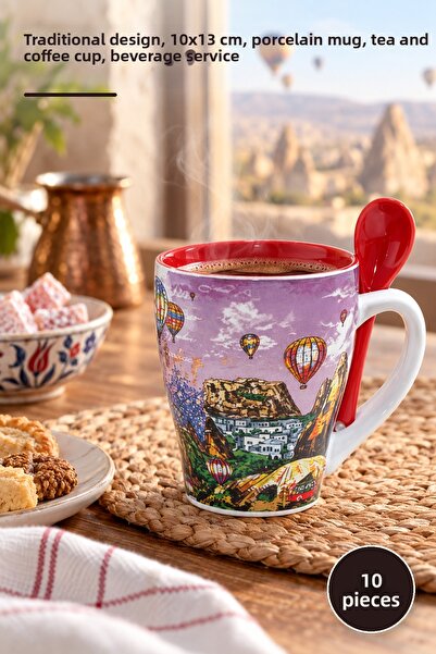 Yenilig 10 Pieces of Regional Porcelain Mugs – Traditional Design, 10X13 Cm, ...