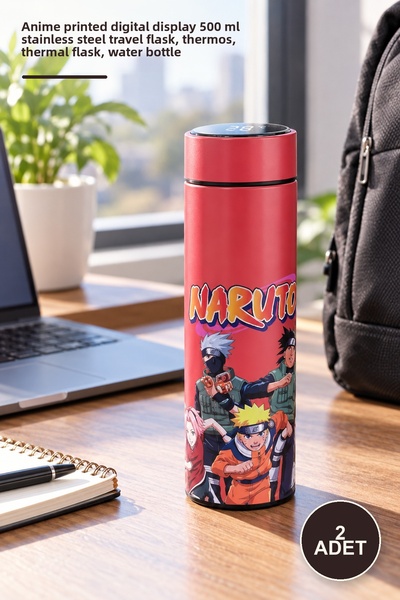 Yenilig 2 pieces thermos - anime printed digital display 500 ml stainless ste...