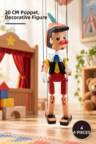 Yenilig 4 Pieces of Pinocchio Wooden Puppet – 20 cm Theater and Children's To...