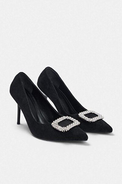 TRENDYOL SHOES Μαύρη Πέτρα Γυναικεία Κλασικά Βραδινά Παπούτσια Φόρεμα με Λεπτ...