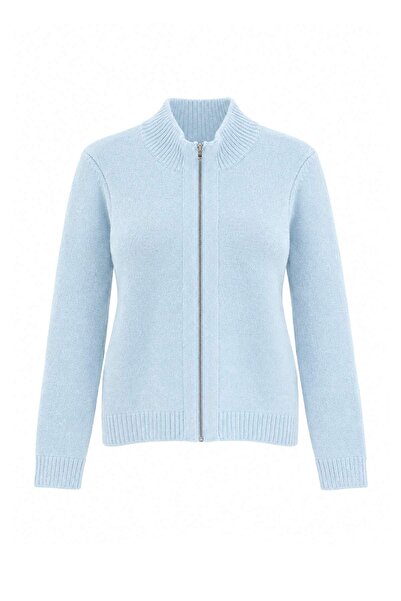 Trendyol Collection Light Blue Zippered Wool-Blend High-Neck Soft Textured Kn...