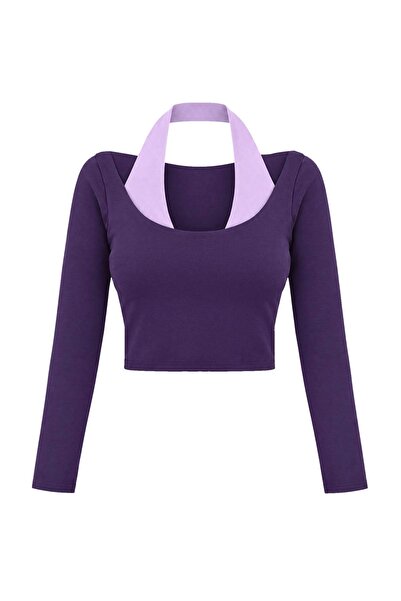 Trendyol Collection Purple Brushed Scuba Crop Blouse Thmaw27Bz00006