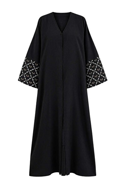 Trendyol Modest Black Embroidery Detailed Shift/Straight Cut Maxi Woven Linen...