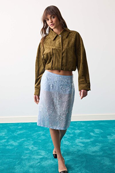 Trendyol Collection Blue Midi Length Sequin Skirt Tpraw27Et00004