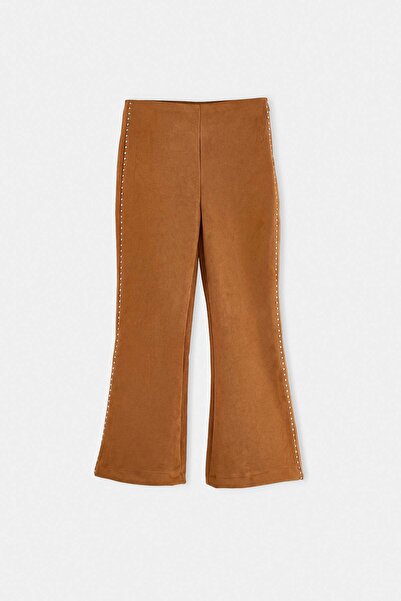 TRENDYOLKIDS Brown Suede Girls' Flat Knitted Trousers Tkdaw27Pl00012