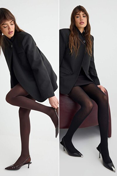 Trendyol Collection Black-Chestnut 2-Piece Plain Jacquard Knitted Socks Thmaw...