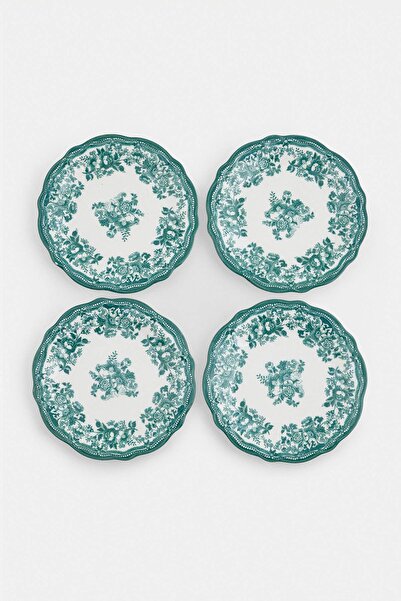 TRENDYOLMİLLA HOME 4-Piece Vintage Floral Patterned Porcelain Cake Set Green ...