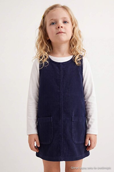 TRENDYOLKIDS Lacivert Kız Çocuk Kadife Mini Örme Elbise TKDAW27EL00012