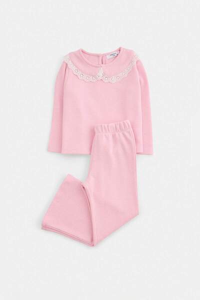 TRENDYOLKIDS Pink Plain Knitted Bottom - Top Set Tkdaw27Au00047