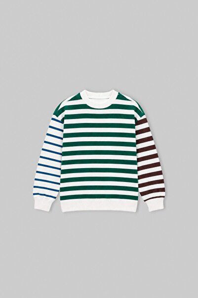 TRENDYOLKIDS Green Boys' Striped Knitted Sweatshirt Tkdaw27Sw00063
