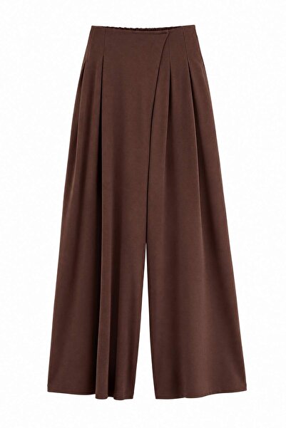 Trendyol Collection Brown Pleated Detailed Wide Leg Soft Fabric Knitted Trous...