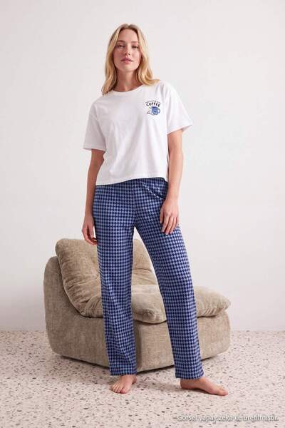 Trendyol Collection Ecru Cotton Blended Lycra Back Printed Diamond Pattern Kn...