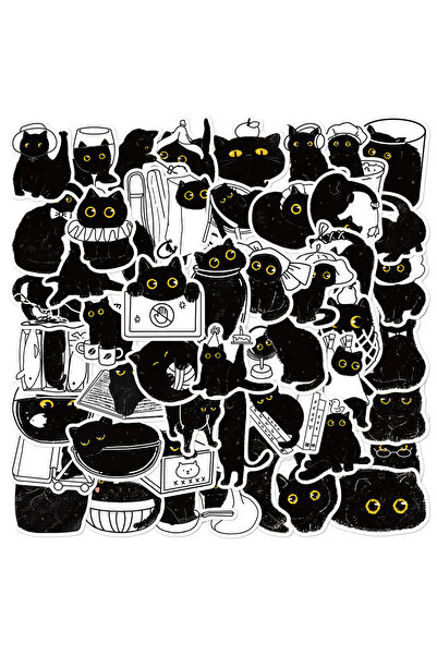Choice 50PCS 50PCS Black Cat Log Stickers Pack Cartoon Account Children Stick...