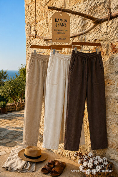 DAMGA JEANS 3 bucăți pantaloni de in pentru bărbați, confortabili, casual, de...