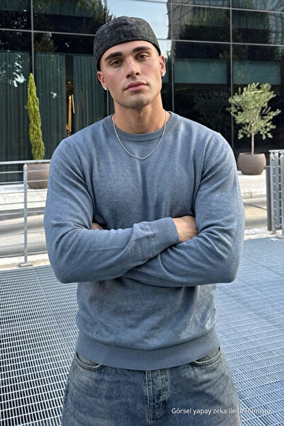 DAMGA JEANS Men's 95% Cotton Anti-Pilling Indigo Knit Sweater