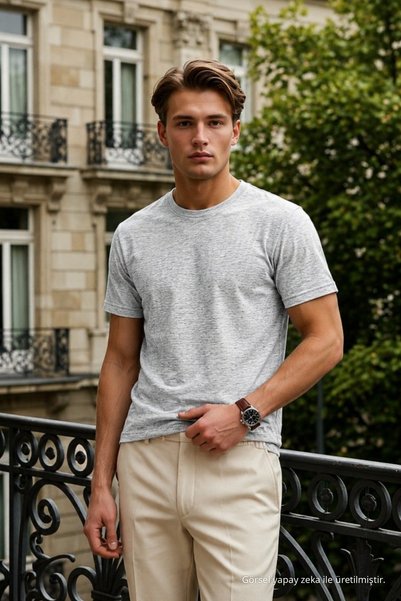 DAMGA JEANS Men's Relax Fit Short Sleeve 100% Cotton A.Gray T-Shirt