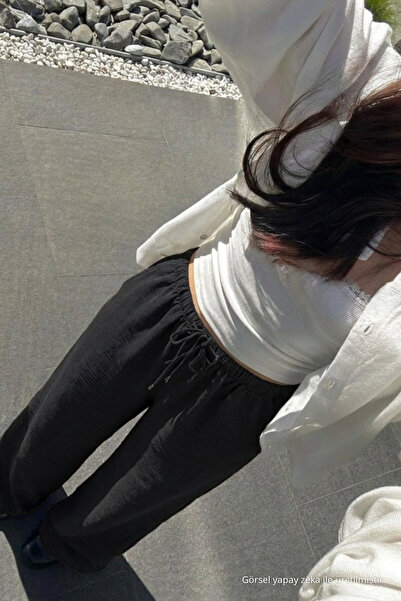 DAMGA JEANS Γυναικείο καλοκαιρινό μαύρο λινό παντελόνι