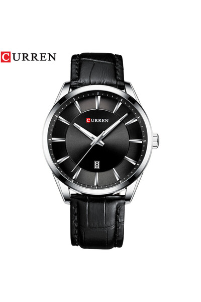 Curren Silver black New Quartz Watches for Men Leather Strap Male Wristwatche...
