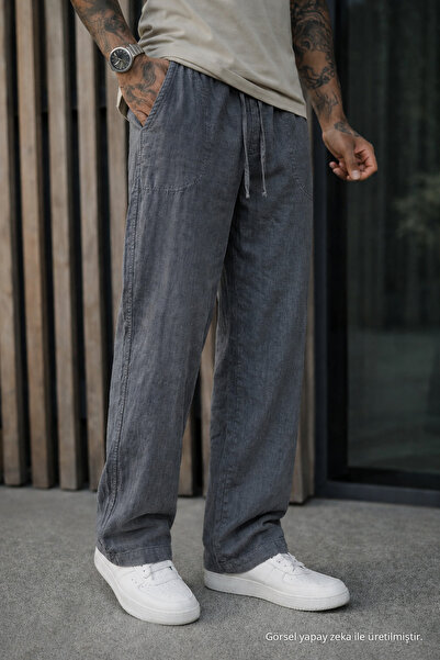 DAMGA JEANS Erkek Premium Jogger Relax Fit E.Siyah Keten Pantolon
