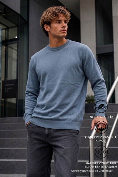 DAMGA JEANS Men's Long Sleeve Indigo Knitwear Winter Sweater