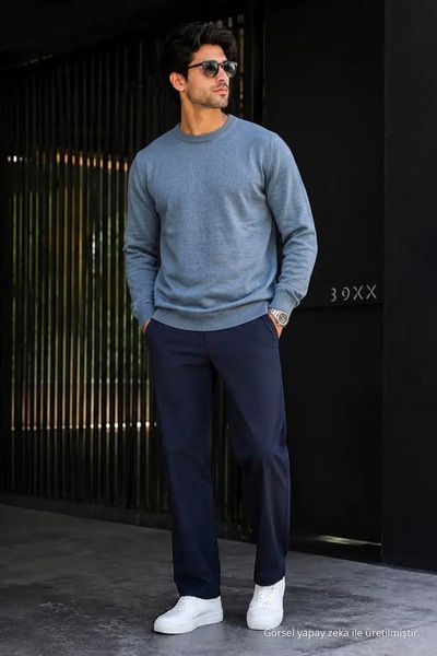 DAMGA JEANS Tricotaj pentru bărbați Pulover casual gros Indigo Basic