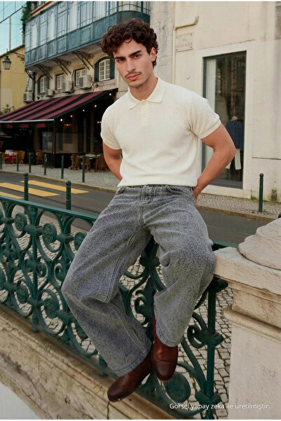 DAMGA JEANS Ανδρικό μπλουζάκι με λαιμόκοψη πόλο από υφασμένο βαμβάκι, σε χρώμ...