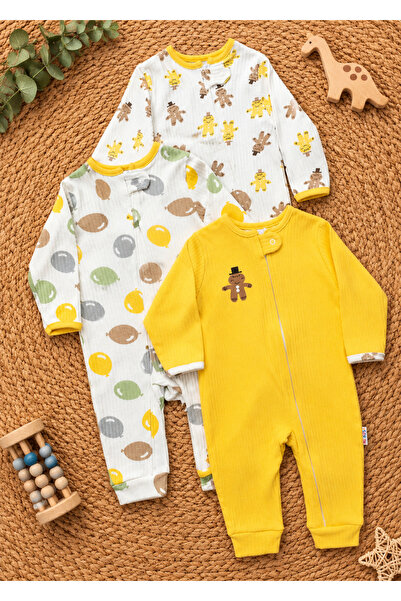 DEFNE LİNA BABY Baby Zippered Cuffed Printed 9-12-18 Months Cotton 3-Piece Sl...
