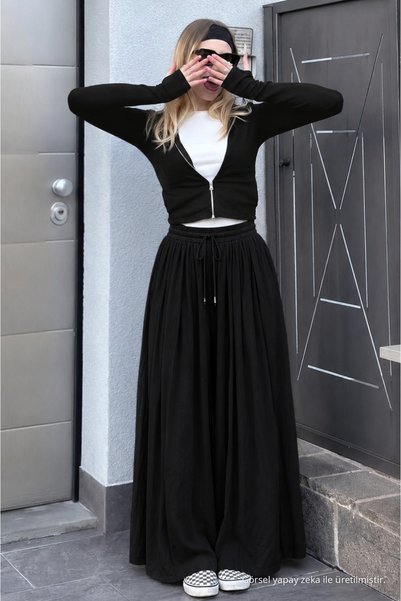 DAMGA JEANS Women's Summer Wide-Leg Black Palazzo Pants