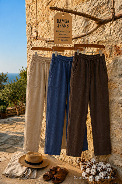 DAMGA JEANS 3 bucăți pantaloni de in pentru bărbați, confortabili, casual, de...