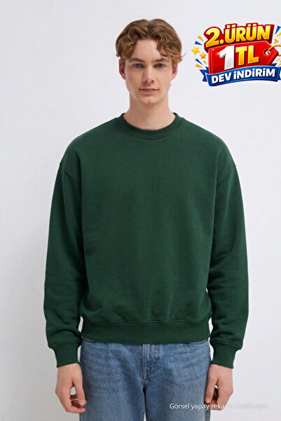 DAMGA JEANS Hanorac pentru bărbați, cu 3 fire, Organic Trend, verde închis