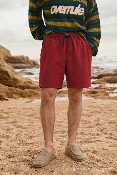 DAMGA JEANS Men's Regular Lace-Up Casual Red Basic Shorts