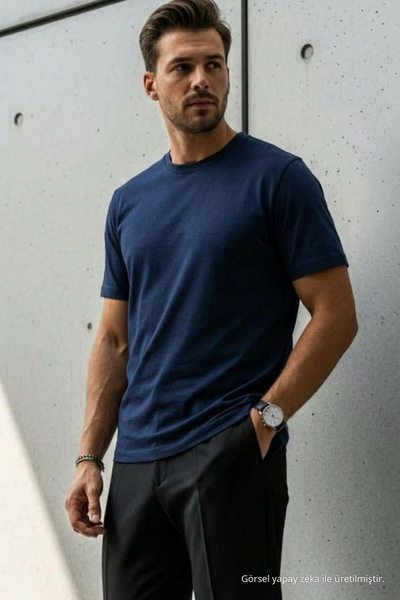 DAMGA JEANS Tricou largi pentru bărbați, din viscoză premium, albastru marin