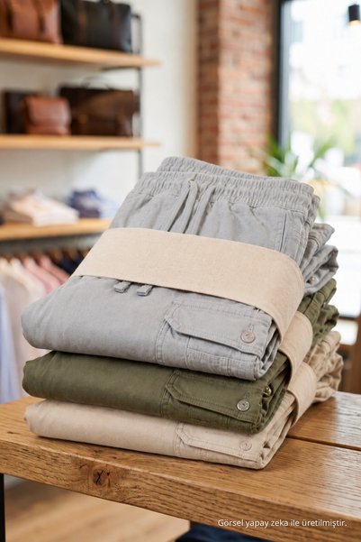 DAMGA JEANS Erkek Kargo Cepli 3 Lü Bol Keten Pantolon