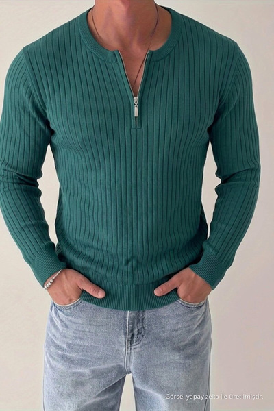 DAMGA JEANS Men's Winter Hakim Collar Green Knitwear Sweater