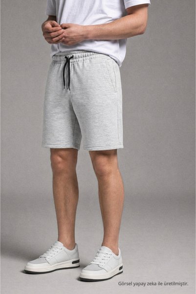 DAMGA JEANS Men's Cotton Basic A.Gray Shorts with Elastic Waist and Pockets
