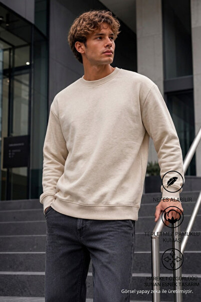 DAMGA JEANS Men's Long Sleeve Beige Knitwear Winter Sweater