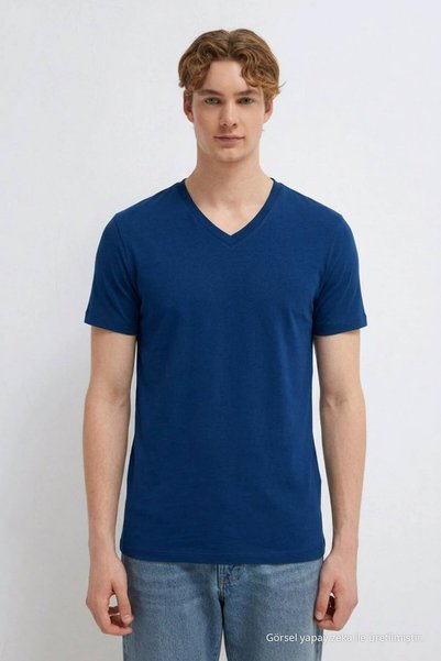 DAMGA JEANS Ανδρικό casual άνετο μπλουζάκι με λαιμόκοψη σε σχήμα V