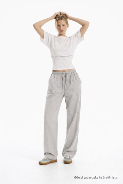 DAMGA JEANS Women's Casual Summer Trend Loose Gray Linen Trousers