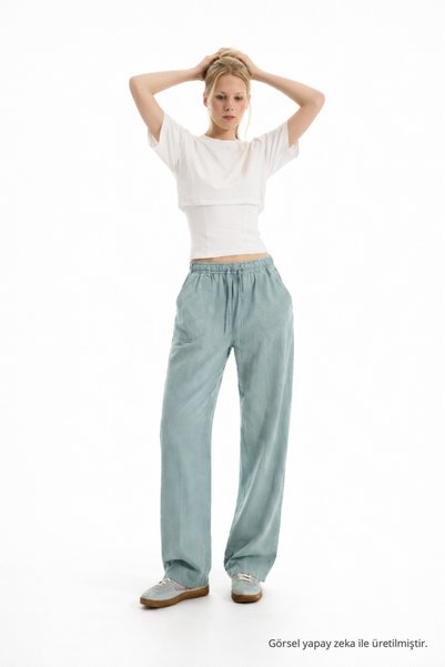DAMGA JEANS Women's Casual Summer Trend Loose S.Green Linen Trousers