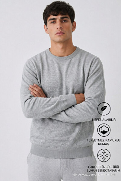 DAMGA JEANS Men's Basic Long Loose Gray Knit Sweater
