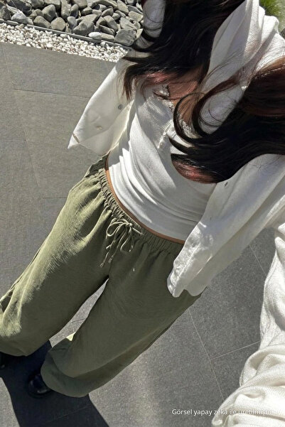 DAMGA JEANS Women's Summer Green Linen Trousers