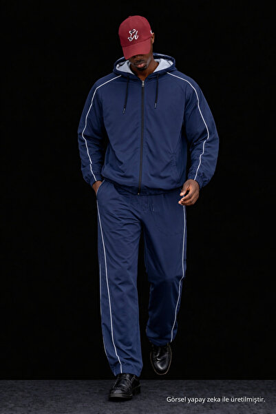 DAMGA JEANS Men's Loose Tracksuit Navy Blue Raincoat Windbreaker Two-Piece Set