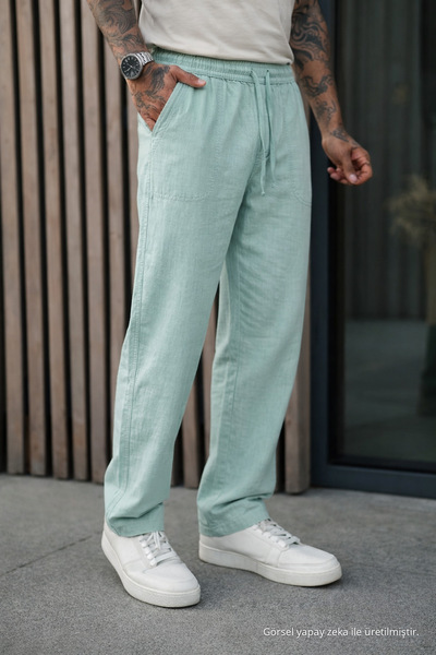 DAMGA JEANS Men's Premium Jogger Relax Fit Dark Green Linen Trousers